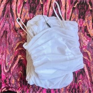 🖤PrettyLittleThing White Ruched Bodycon Maxi Dress – Size 0, Curve-Hugging Look